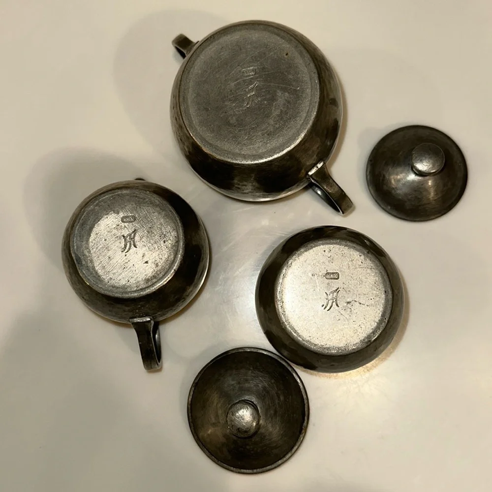 Vintage Art Deco Tea Service/Set GERO Holland Hand Hammered Pewter